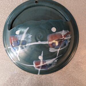 Studio Pottery Ceramic Wall Art/Planter with Abstract Design, Teal